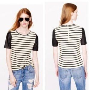 J. Crew striped, exposed zip back knit shirt w/faux leather sleeves - size S